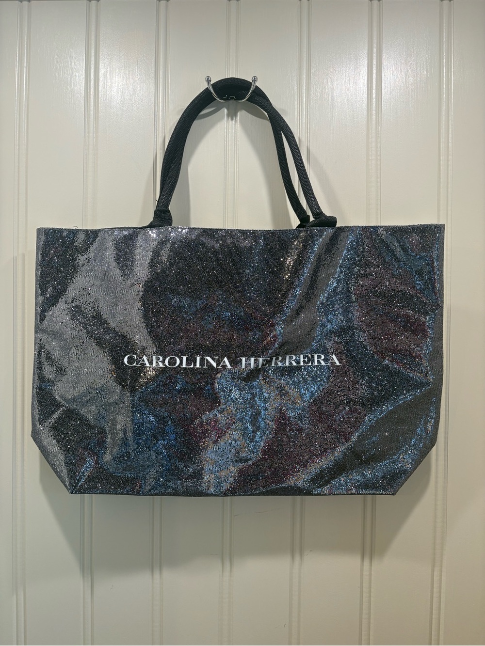 Carolina Herrera Black Glitter Tote with Multicolor Sheen